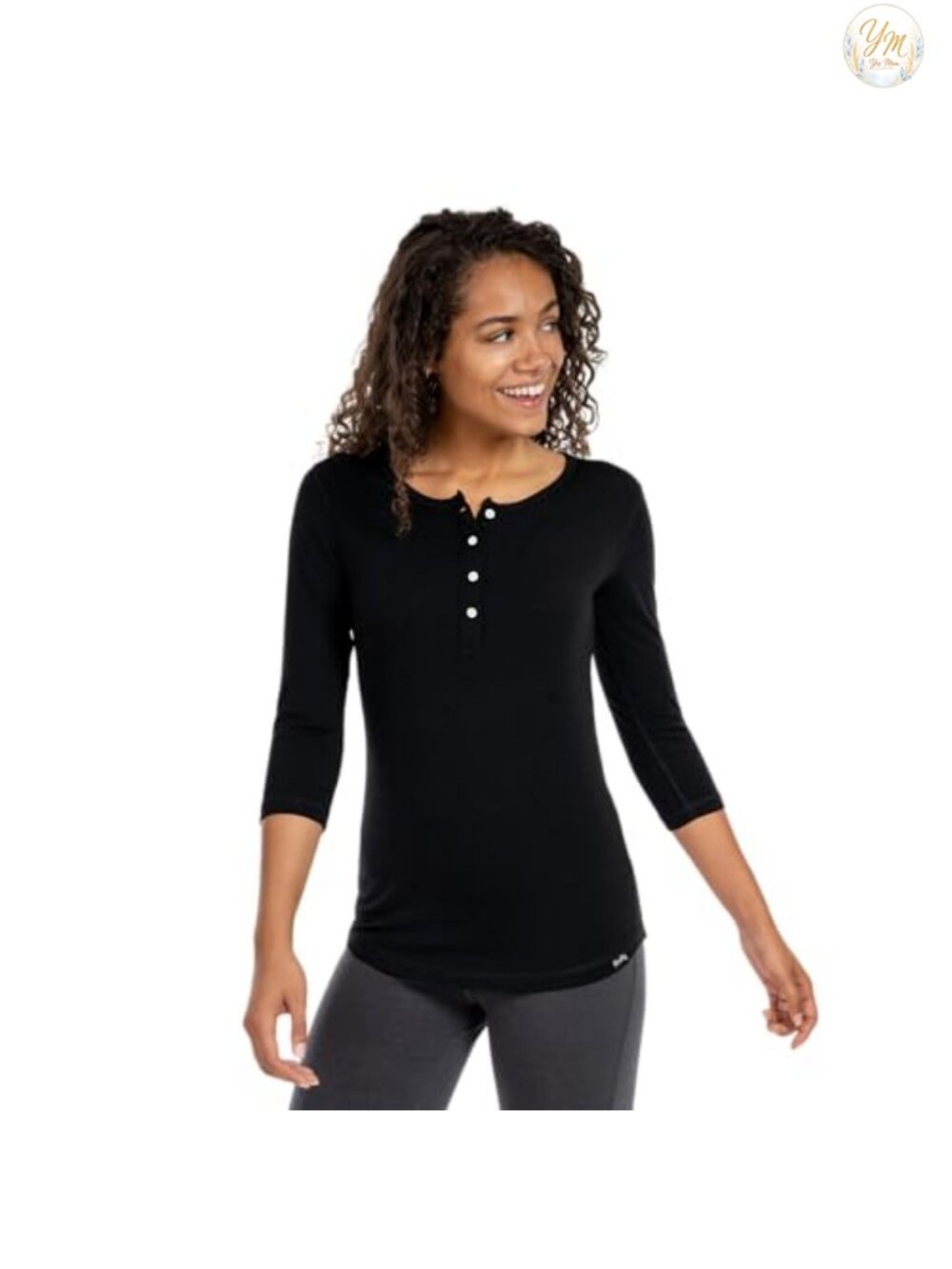 95% Merino Wool 3/4 Sleeve Henley Shirt for Women Lightweight